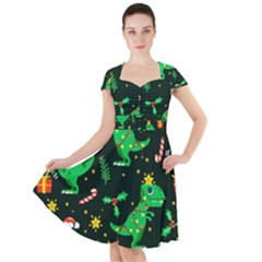 Christmas Funny Pattern Dinosaurs Cap Sleeve Midi Dress by Ket1n9