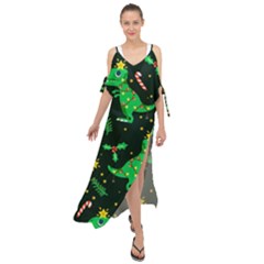 Christmas Funny Pattern Dinosaurs Maxi Chiffon Cover Up Dress