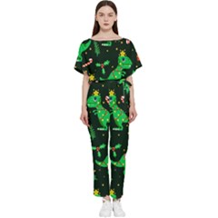 Christmas Funny Pattern Dinosaurs Batwing Lightweight Chiffon Jumpsuit by Ket1n9