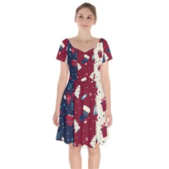 Flat Design Christmas Pattern Collection Art Short Sleeve Bardot Dress