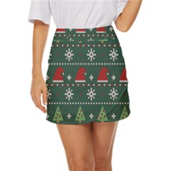 Beautiful Knitted Christmas Pattern Mini Front Wrap Skirt by Ket1n9