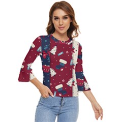 Flat Design Christmas Pattern Collection Art Bell Sleeve Top