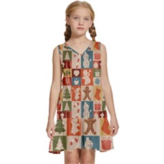 Cute Christmas Seamless Pattern Vector  - Kids  Sleeveless Tiered Mini Dress by Ket1n9