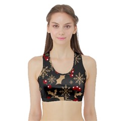 Christmas Pattern With Snowflakes Berries Sports Bra With Border by Ket1n9