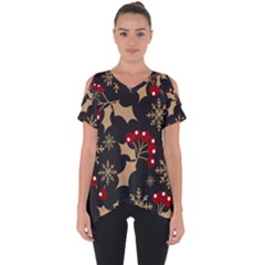 Christmas Pattern With Snowflakes Berries Cut Out Side Drop T-shirt