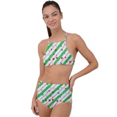 Christmas Paper Stars Pattern Texture Background Colorful Colors Seamless Halter Tankini Set by Ket1n9