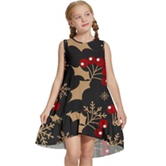 Christmas Pattern With Snowflakes Berries Kids  Frill Swing Dress by Ket1n9