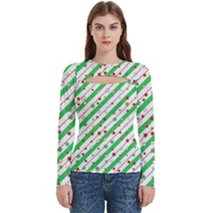 Christmas Paper Stars Pattern Texture Background Colorful Colors Seamless Women s Cut Out Long Sleeve T-shirt