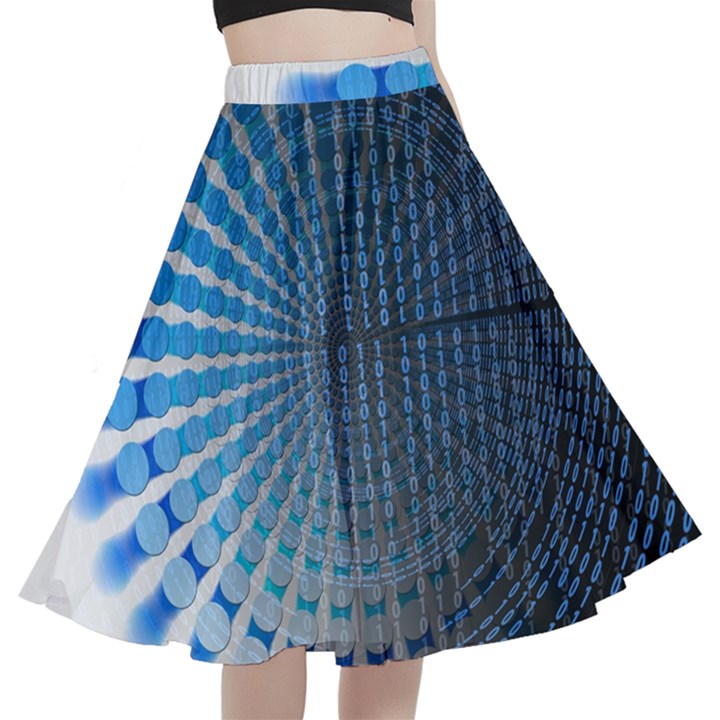 Data Computer Internet Online A-Line Full Circle Midi Skirt With Pocket