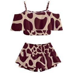 Animal Print Girraf Patterns Kids  Off Shoulder Skirt Bikini