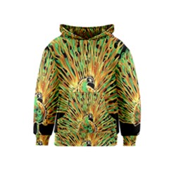 Unusual Peacock Drawn With Flame Lines Kids  Pullover Hoodie by Ket1n9