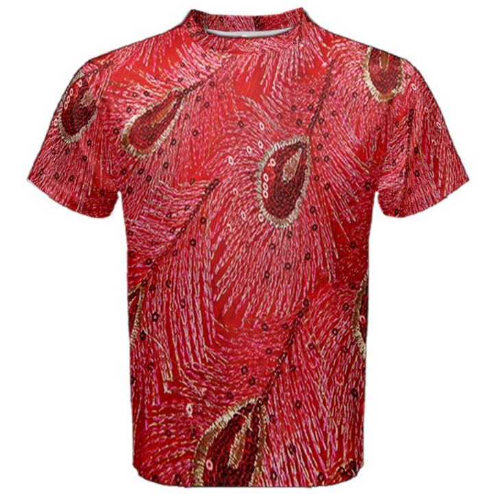 Red Peacock Floral Embroidered Long Qipao Traditional Chinese Cheongsam Mandarin Men s Cotton T-Shirt