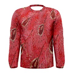 Red Peacock Floral Embroidered Long Qipao Traditional Chinese Cheongsam Mandarin Men s Long Sleeve T-Shirt