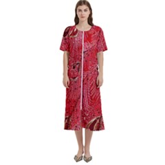 Red Peacock Floral Embroidered Long Qipao Traditional Chinese Cheongsam Mandarin Women s Cotton Short Sleeve Night Gown