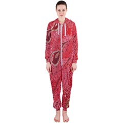Red Peacock Floral Embroidered Long Qipao Traditional Chinese Cheongsam Mandarin Hooded Jumpsuit (Ladies)
