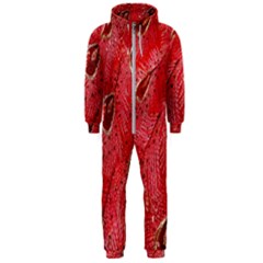 Red Peacock Floral Embroidered Long Qipao Traditional Chinese Cheongsam Mandarin Hooded Jumpsuit (Men)