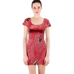 Red Peacock Floral Embroidered Long Qipao Traditional Chinese Cheongsam Mandarin Short Sleeve Bodycon Dress by Ket1n9