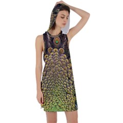 Peacock Feathers Wheel Plumage Racer Back Hoodie Dress by Ket1n9