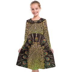 Peacock Feathers Wheel Plumage Kids  Midi Sailor Dress by Ket1n9