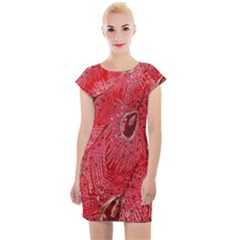 Red Peacock Floral Embroidered Long Qipao Traditional Chinese Cheongsam Mandarin Cap Sleeve Bodycon Dress