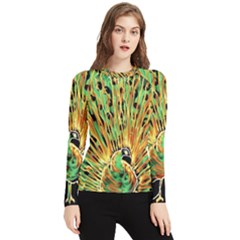 Unusual Peacock Drawn With Flame Lines Women s Long Sleeve Rash Guard by Ket1n9