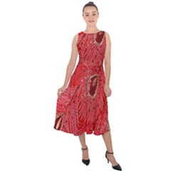 Red Peacock Floral Embroidered Long Qipao Traditional Chinese Cheongsam Mandarin Midi Tie-back Chiffon Dress by Ket1n9
