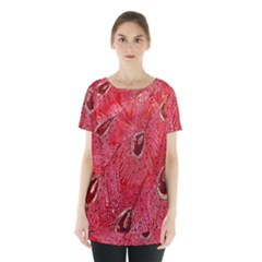 Red Peacock Floral Embroidered Long Qipao Traditional Chinese Cheongsam Mandarin Skirt Hem Sports Top