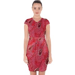 Red Peacock Floral Embroidered Long Qipao Traditional Chinese Cheongsam Mandarin Capsleeve Drawstring Dress 