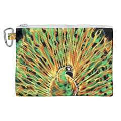 Unusual Peacock Drawn With Flame Lines Canvas Cosmetic Bag (xl) by Ket1n9