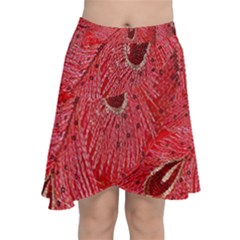 Red Peacock Floral Embroidered Long Qipao Traditional Chinese Cheongsam Mandarin Chiffon Wrap Front Skirt