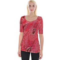 Red Peacock Floral Embroidered Long Qipao Traditional Chinese Cheongsam Mandarin Wide Neckline T-Shirt