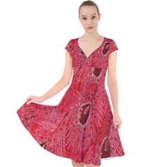 Red Peacock Floral Embroidered Long Qipao Traditional Chinese Cheongsam Mandarin Cap Sleeve Front Wrap Midi Dress