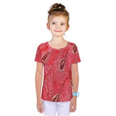 Red Peacock Floral Embroidered Long Qipao Traditional Chinese Cheongsam Mandarin Kids  One Piece T-Shirt