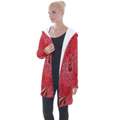 Red Peacock Floral Embroidered Long Qipao Traditional Chinese Cheongsam Mandarin Longline Hooded Cardigan