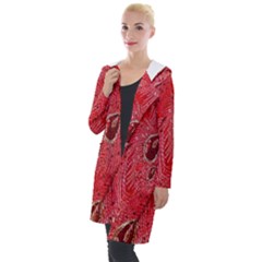Red Peacock Floral Embroidered Long Qipao Traditional Chinese Cheongsam Mandarin Hooded Pocket Cardigan