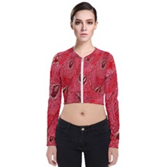 Red Peacock Floral Embroidered Long Qipao Traditional Chinese Cheongsam Mandarin Long Sleeve Zip Up Bomber Jacket