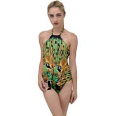 Unusual Peacock Drawn With Flame Lines Go With The Flow One Piece Swimsuit by Ket1n9