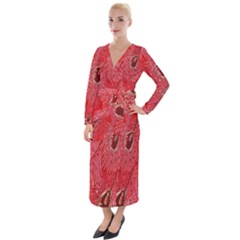 Red Peacock Floral Embroidered Long Qipao Traditional Chinese Cheongsam Mandarin Velvet Maxi Wrap Dress