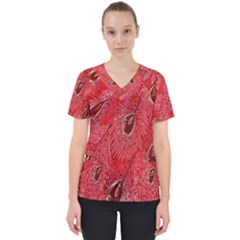 Red Peacock Floral Embroidered Long Qipao Traditional Chinese Cheongsam Mandarin Women s V-Neck Scrub Top
