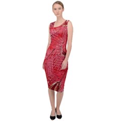 Red Peacock Floral Embroidered Long Qipao Traditional Chinese Cheongsam Mandarin Sleeveless Pencil Dress