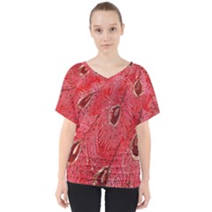 Red Peacock Floral Embroidered Long Qipao Traditional Chinese Cheongsam Mandarin V-neck Dolman Drape Top