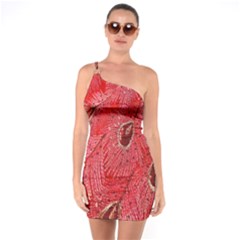 Red Peacock Floral Embroidered Long Qipao Traditional Chinese Cheongsam Mandarin One Shoulder Ring Trim Bodycon Dress