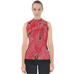 Red Peacock Floral Embroidered Long Qipao Traditional Chinese Cheongsam Mandarin Mock Neck Shell Top
