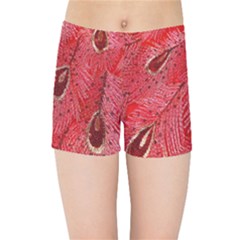 Red Peacock Floral Embroidered Long Qipao Traditional Chinese Cheongsam Mandarin Kids  Sports Shorts
