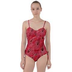 Red Peacock Floral Embroidered Long Qipao Traditional Chinese Cheongsam Mandarin Sweetheart Tankini Set by Ket1n9