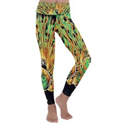 Unusual Peacock Drawn With Flame Lines Kids  Lightweight Velour Classic Yoga Leggings by Ket1n9