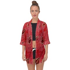 Red Peacock Floral Embroidered Long Qipao Traditional Chinese Cheongsam Mandarin Open Front Chiffon Kimono