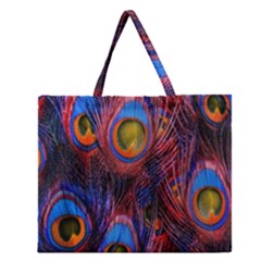 Pretty Peacock Feather Zipper Large Tote Bag by Ket1n9