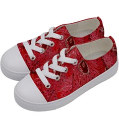 Red Peacock Floral Embroidered Long Qipao Traditional Chinese Cheongsam Mandarin Kids  Low Top Canvas Sneakers