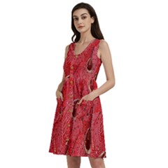 Red Peacock Floral Embroidered Long Qipao Traditional Chinese Cheongsam Mandarin Sleeveless Dress With Pocket